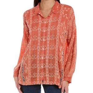 Johnny Was Blossom Rosie Tunic Top Boho Embroidered Button Down Resortwear XL